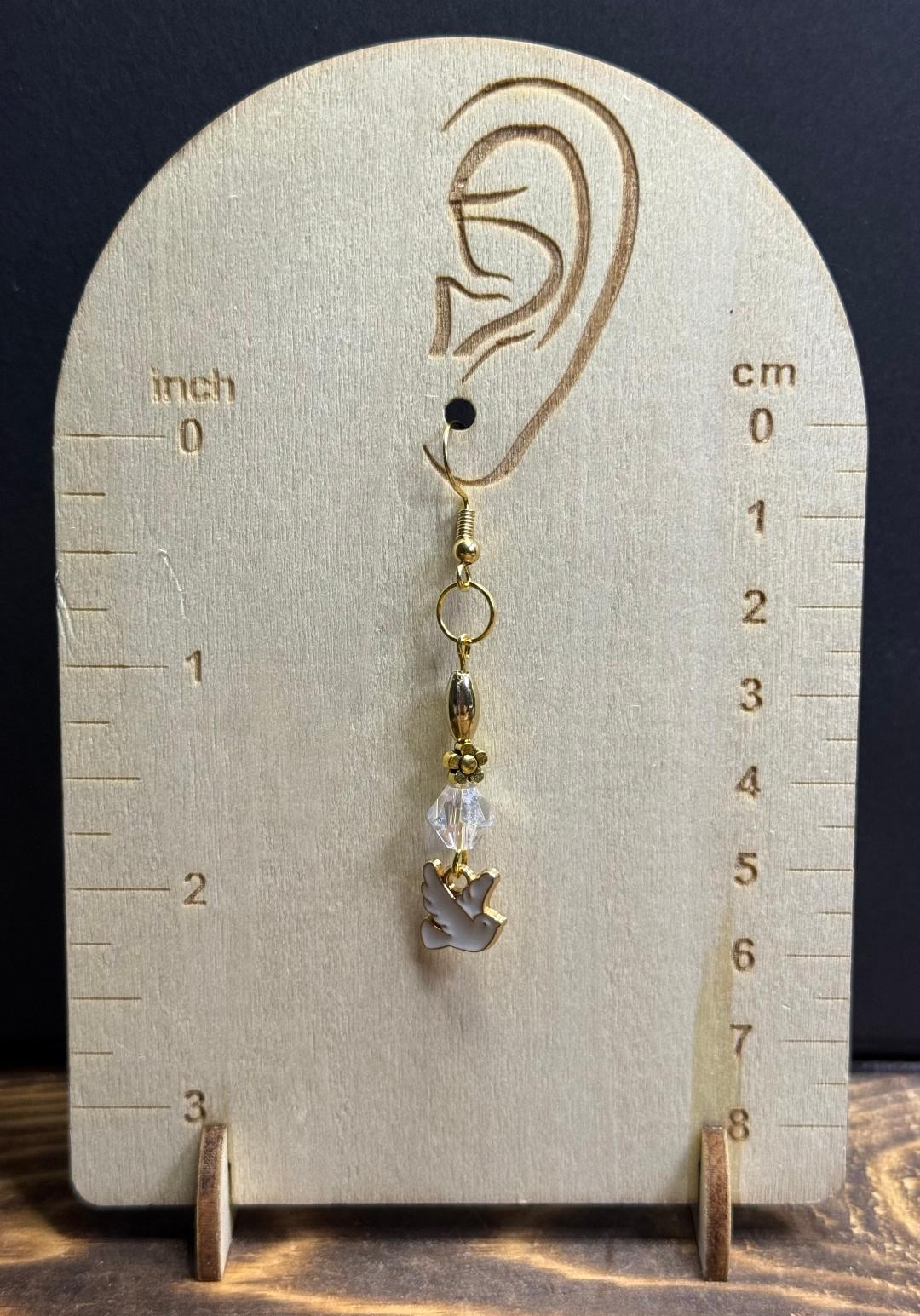 NEW Little White Dove Charm Earrings w/ Clear Glass & Flower Beads