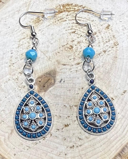 NEW Southwestern Style Teardrop Earrings w/ Faceted Turquoise Beads