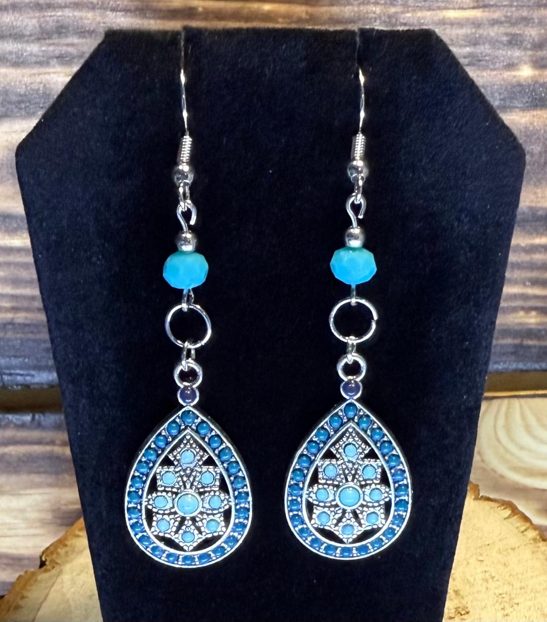 NEW Southwestern Style Teardrop Earrings w/ Faceted Turquoise Beads