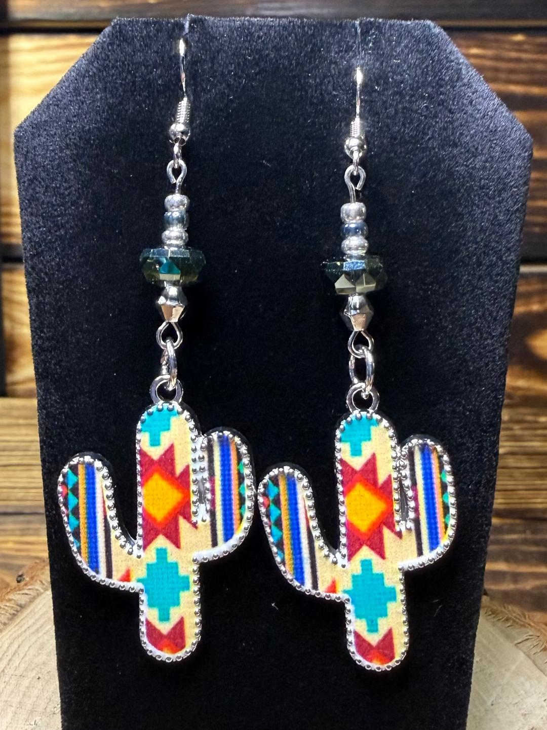 NEW Southwestern Style Cactus Earrings w/ Glass Beads