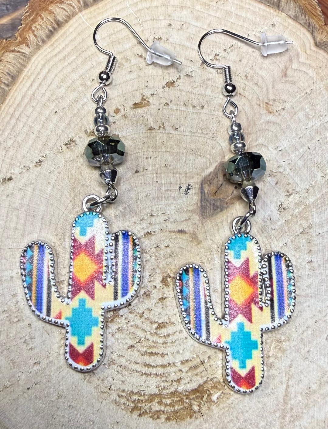 NEW Southwestern Style Cactus Earrings w/ Glass Beads
