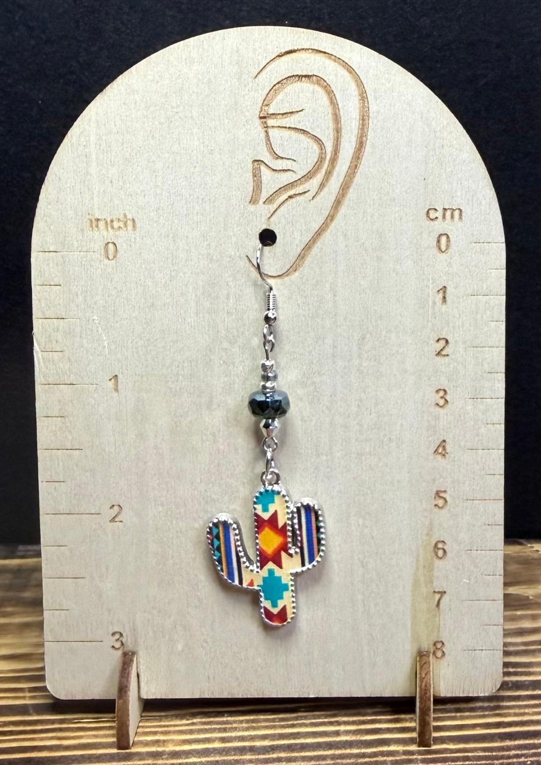 NEW Southwestern Style Cactus Earrings w/ Glass Beads