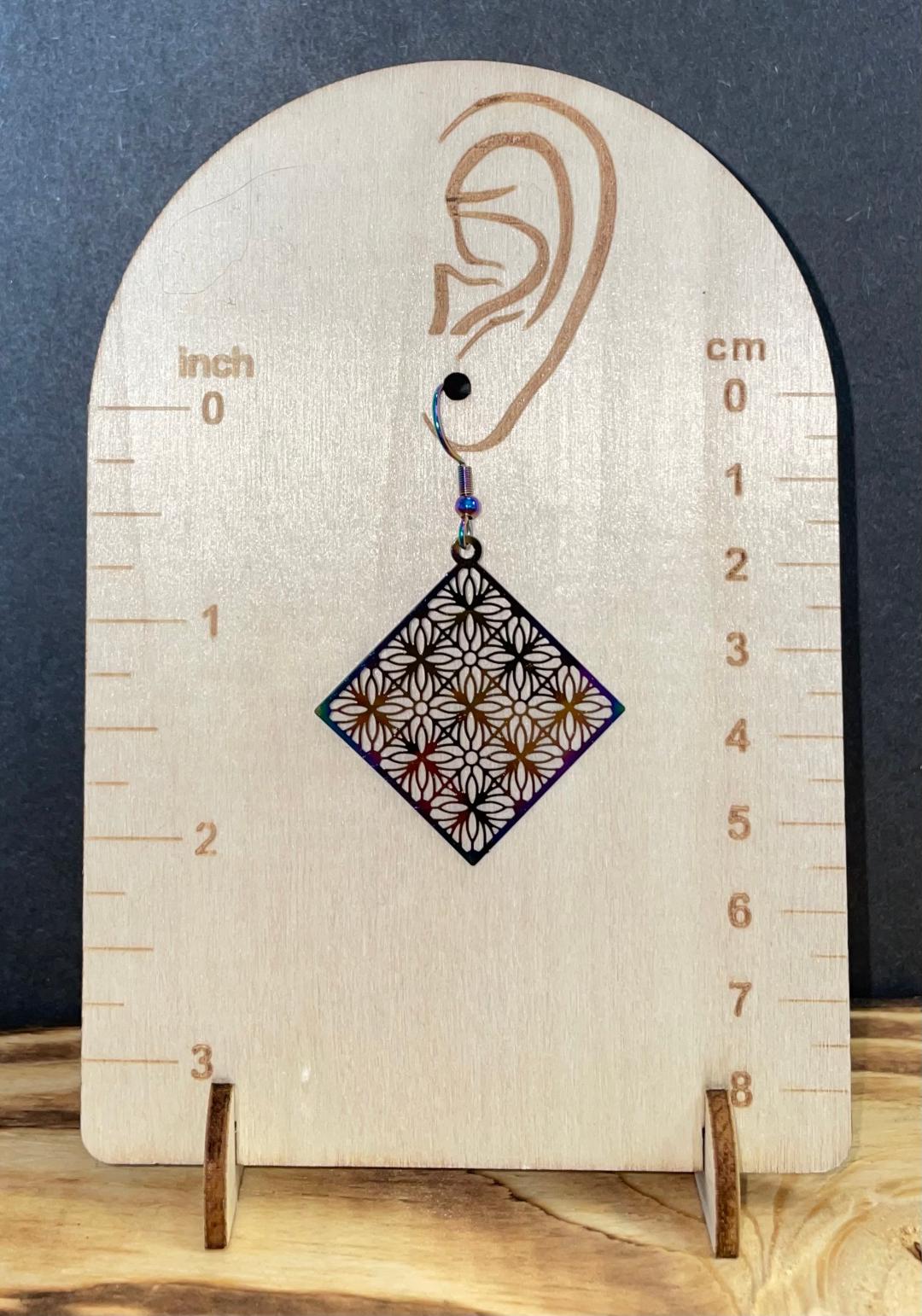 NEW Square Filigree Iridescent Laser Cut Drop Earrings