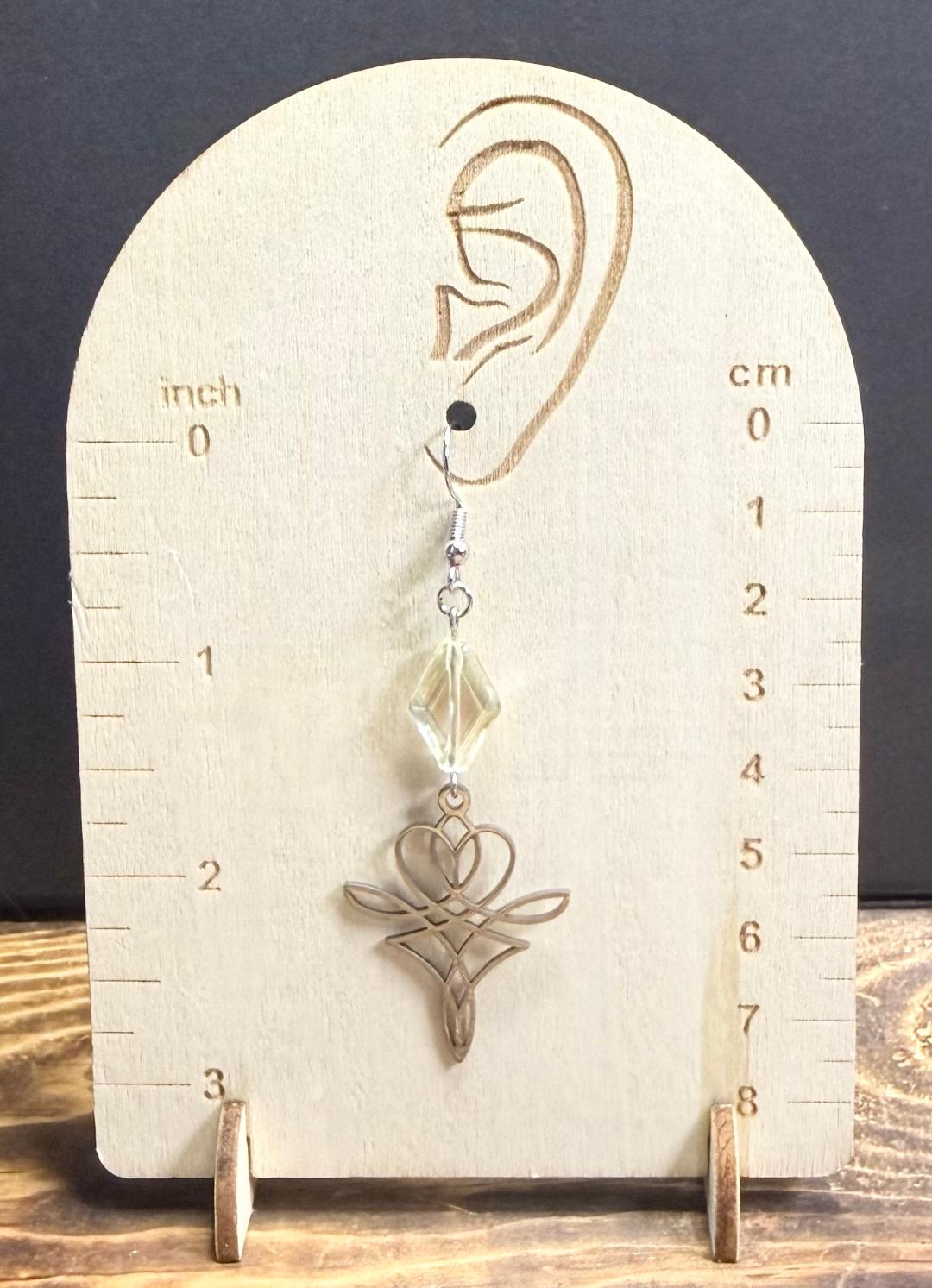 NEW Lotus Symbol Stainless Steel Earrings w/ Diamond Shape Glass Bead