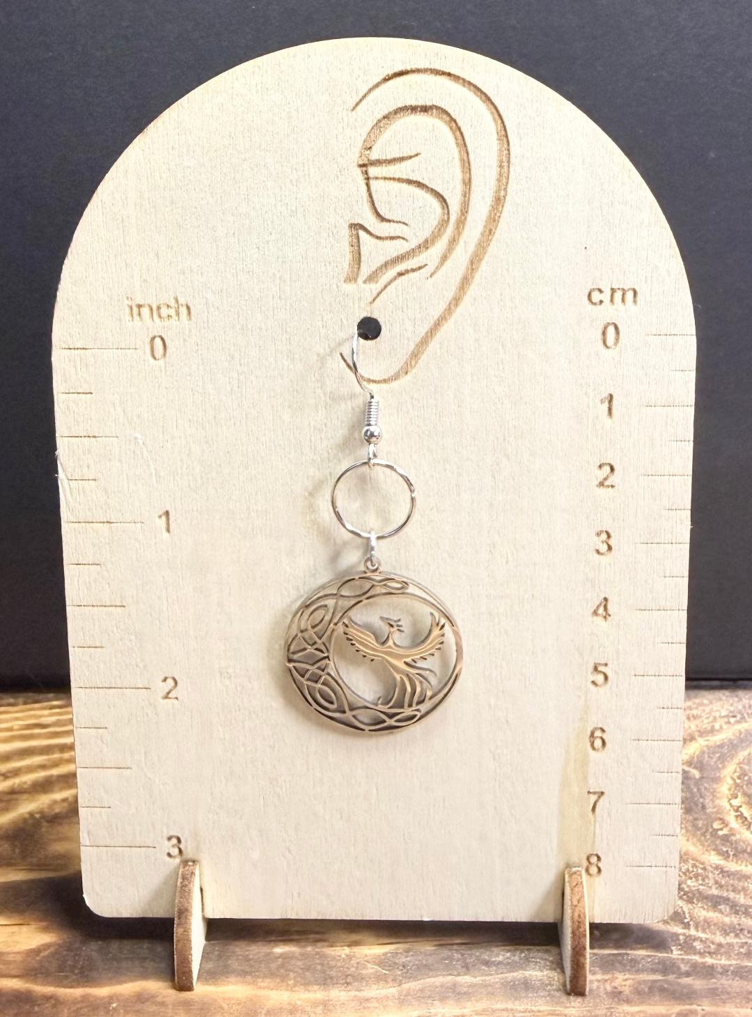 NEW Stainless Steel Silver Phoenix Bird Medallion Earrings