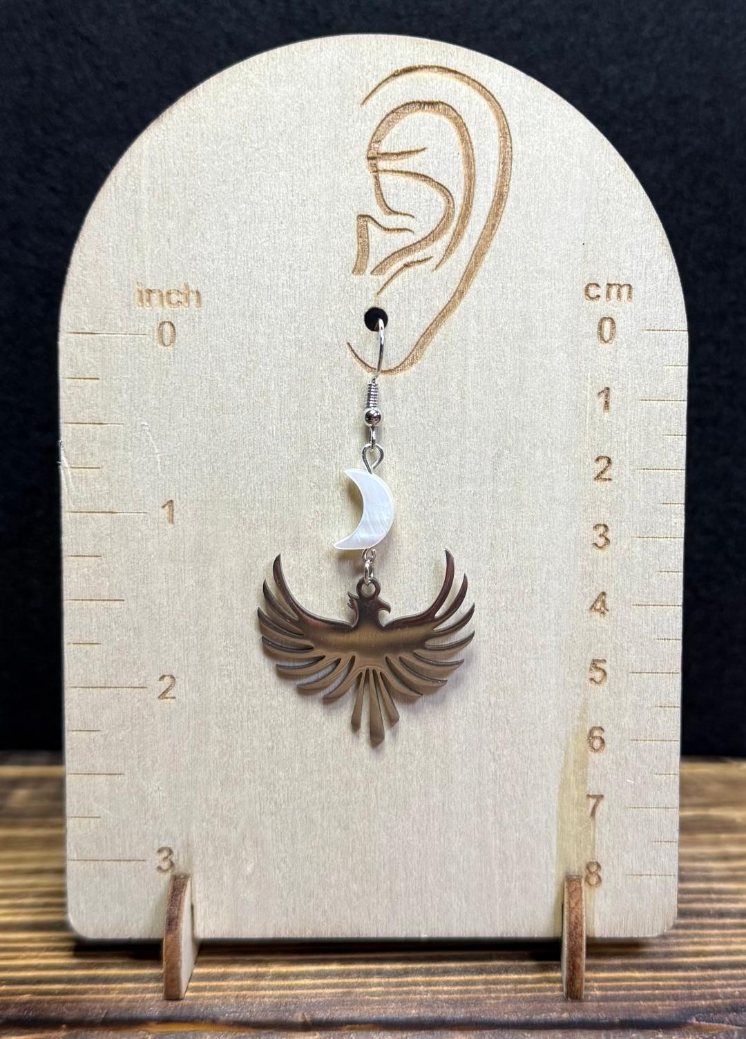 NEW Stainless Steel Phoenix Charm Earrings w/ Moon Beads