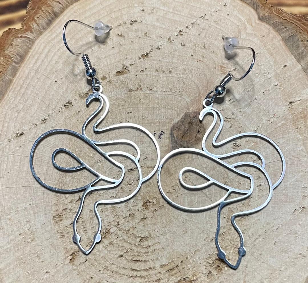 NEW Stainless Steel Coiled Snake / Serpent Hollow Line Earrings