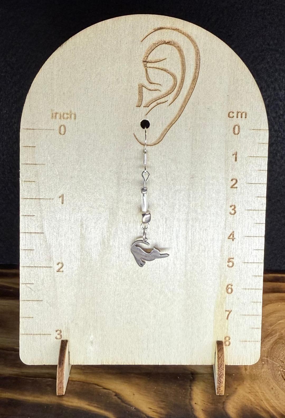 NEW Stretching Cat Stainless Steel Earrings w/ Silver Beads