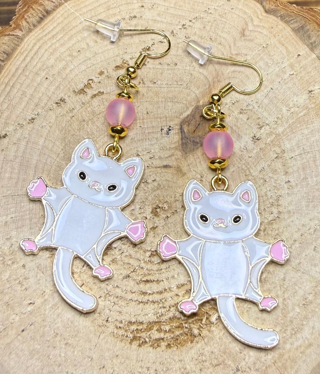 NEW Cutest Sugar Glider Charm Earrings w/ Pink Frosted Glass Beads