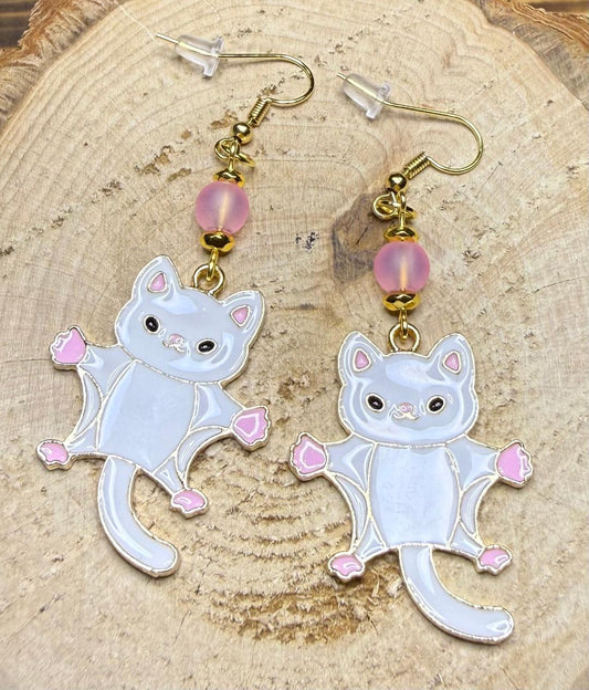 NEW Cutest Sugar Glider Charm Earrings w/ Pink Frosted Glass Beads