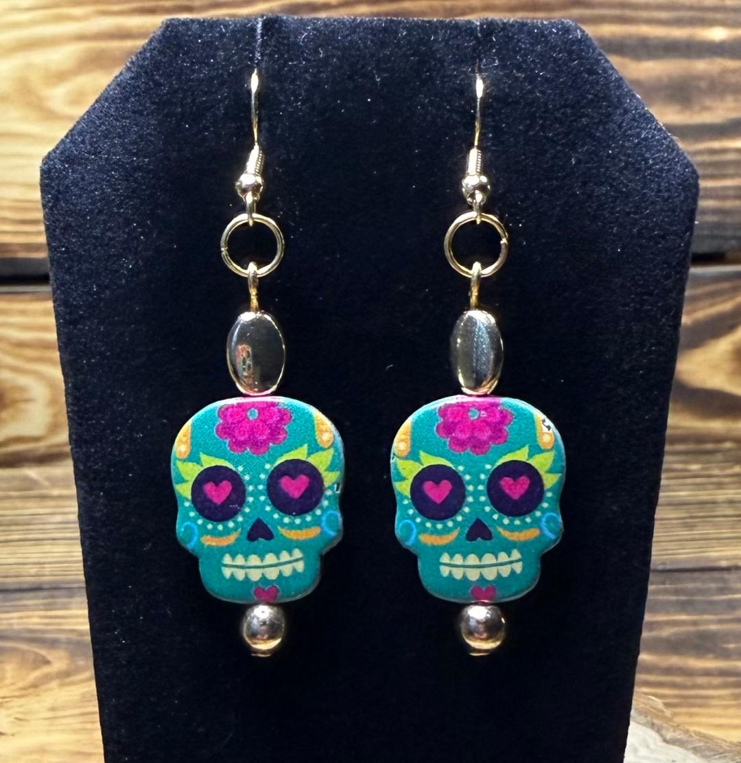 NEW Mexican Theme Enamel Metal Sugar Skull Charm Earrings