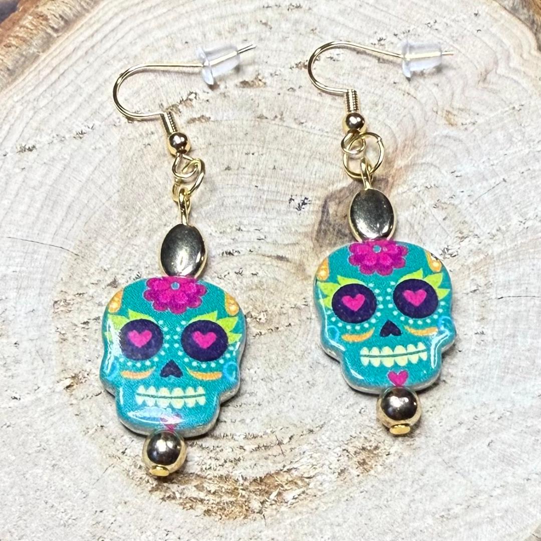 NEW Mexican Theme Enamel Metal Sugar Skull Charm Earrings