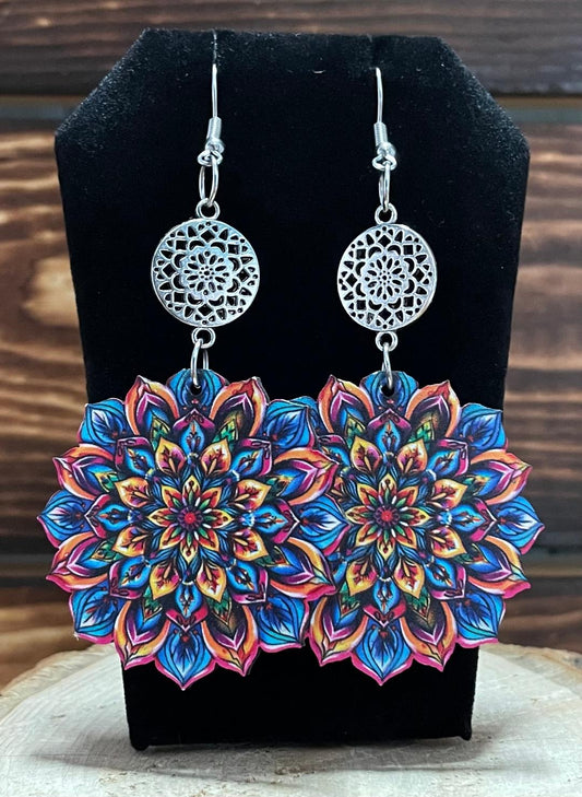 NEW Boho Hippie Double Mandala Acrylic Charm Earrings