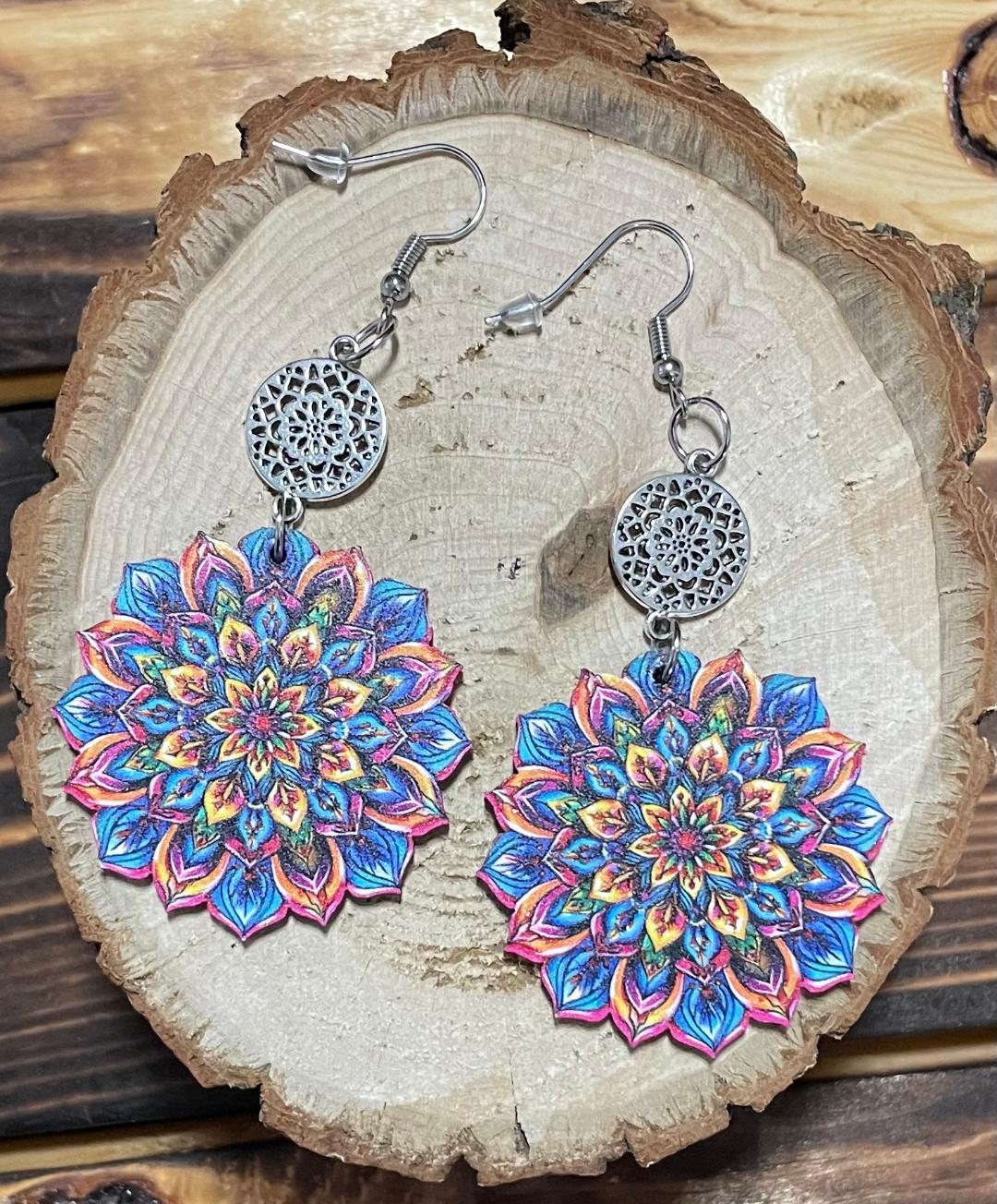 NEW Boho Hippie Double Mandala Acrylic Charm Earrings