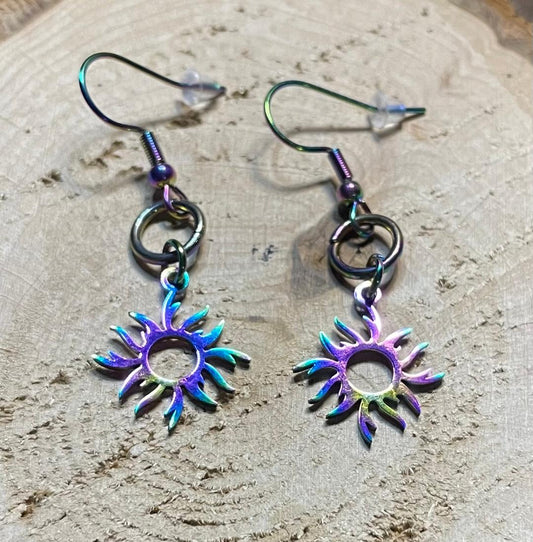 NEW Stainless Steel Iridescent Sunburst Earrings
