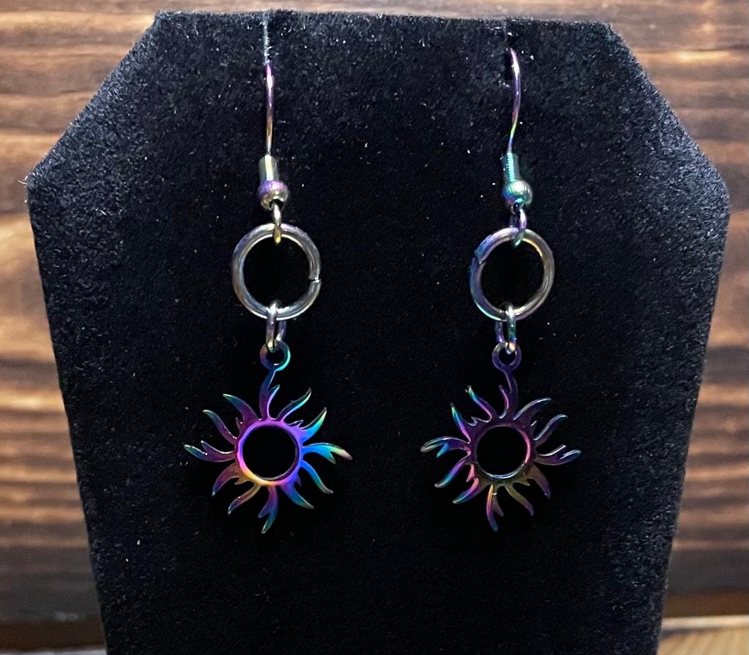 NEW Stainless Steel Iridescent Sunburst Earrings