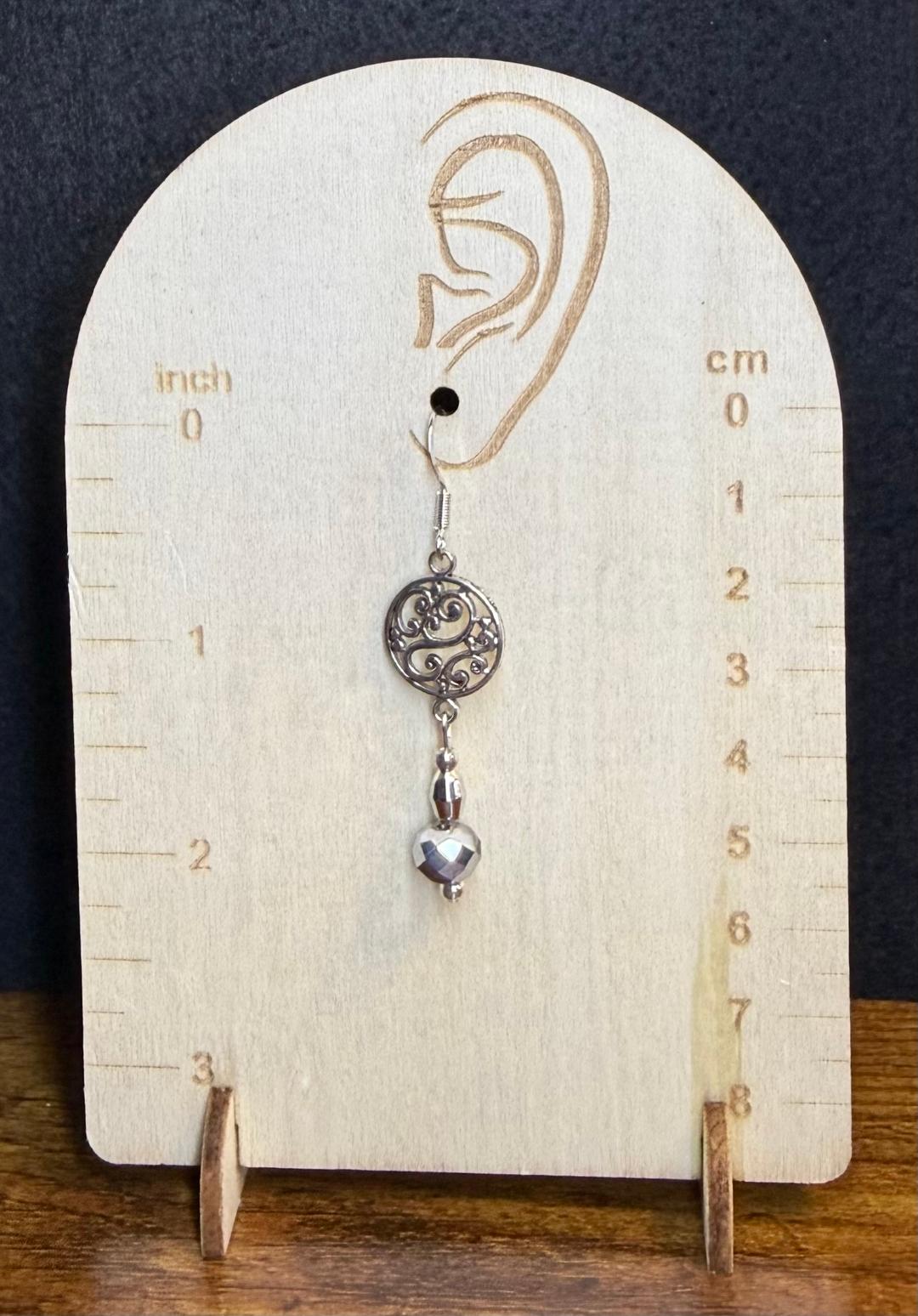 NEW Filigree Swirl Charm Earrings w/ Faceted Silver Glass Bead