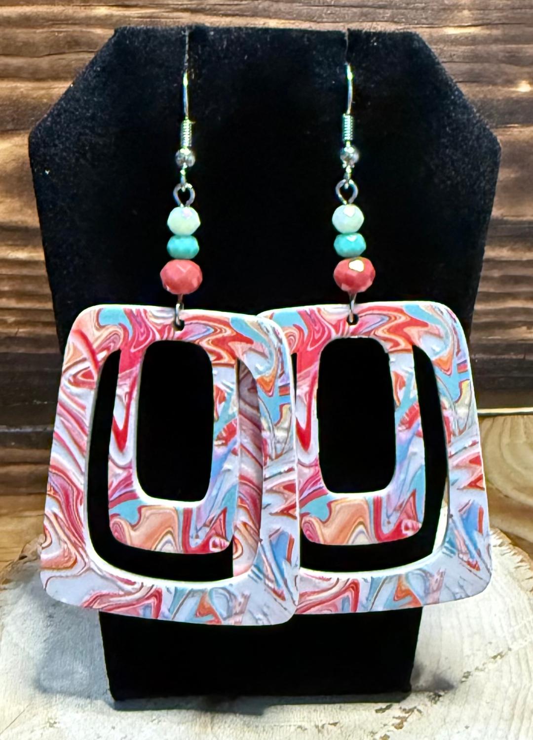NEW Swirl Design Pastel Rectangular & Beaded Earrings