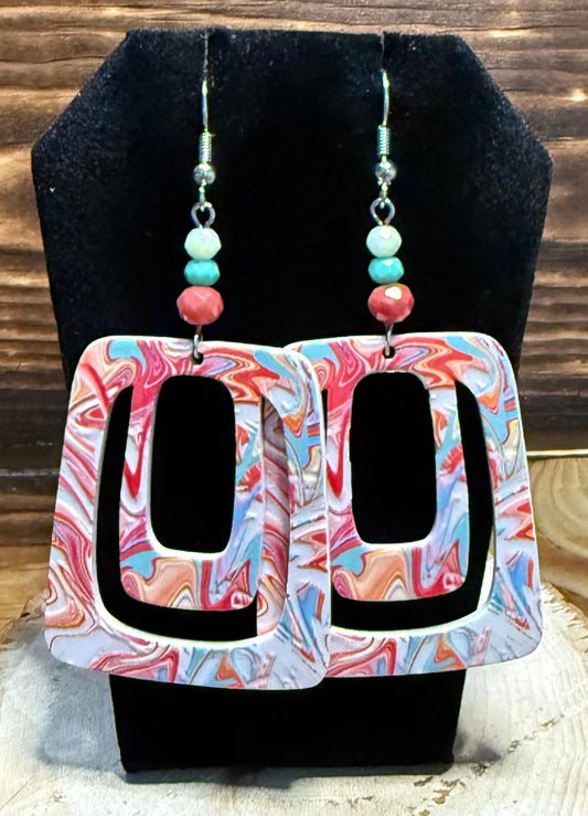 NEW Swirl Design Pastel Rectangular & Beaded Earrings