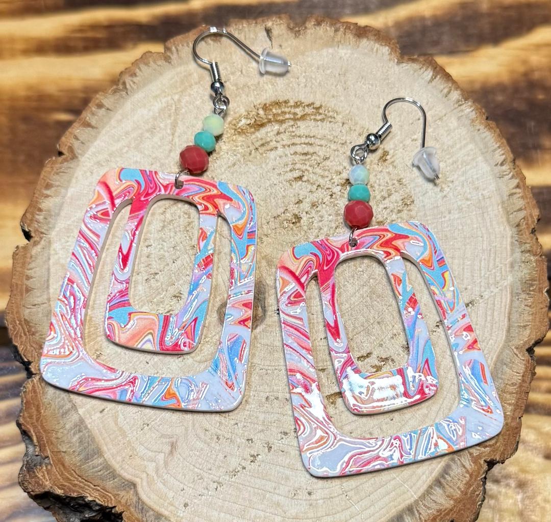 NEW Swirl Design Pastel Rectangular & Beaded Earrings