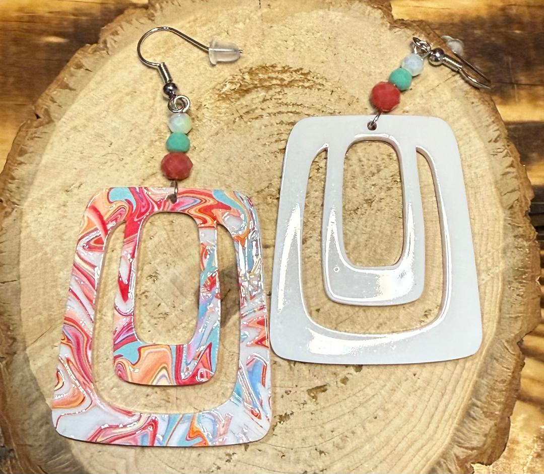NEW Swirl Design Pastel Rectangular & Beaded Earrings