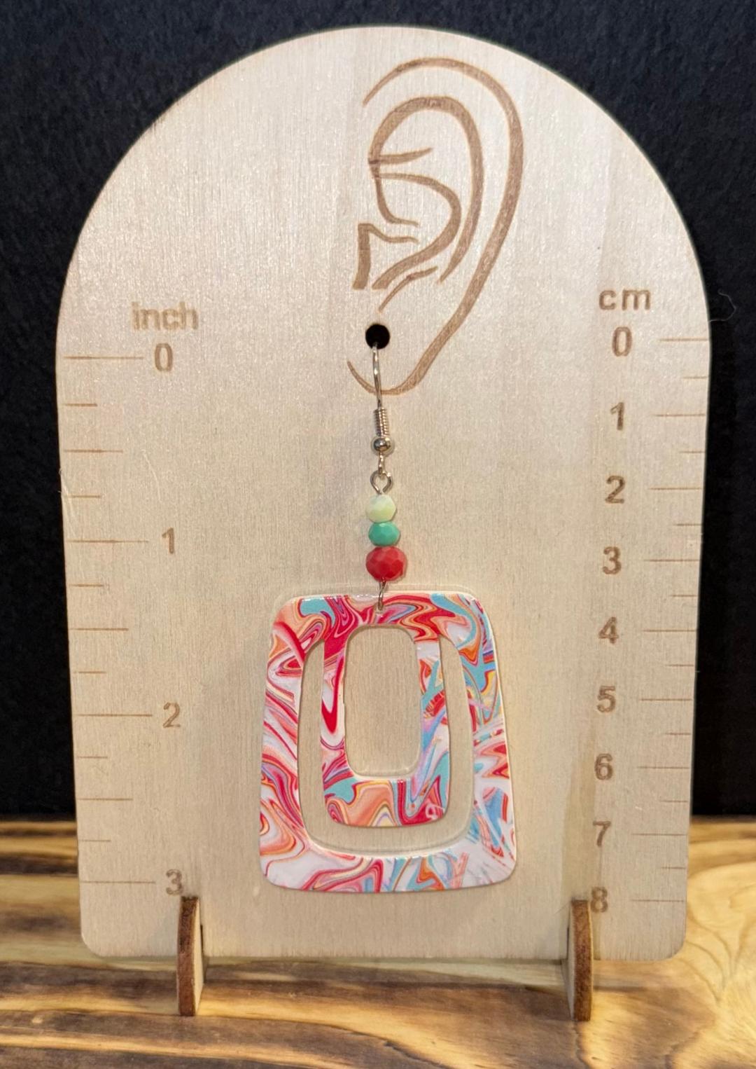 NEW Swirl Design Pastel Rectangular & Beaded Earrings