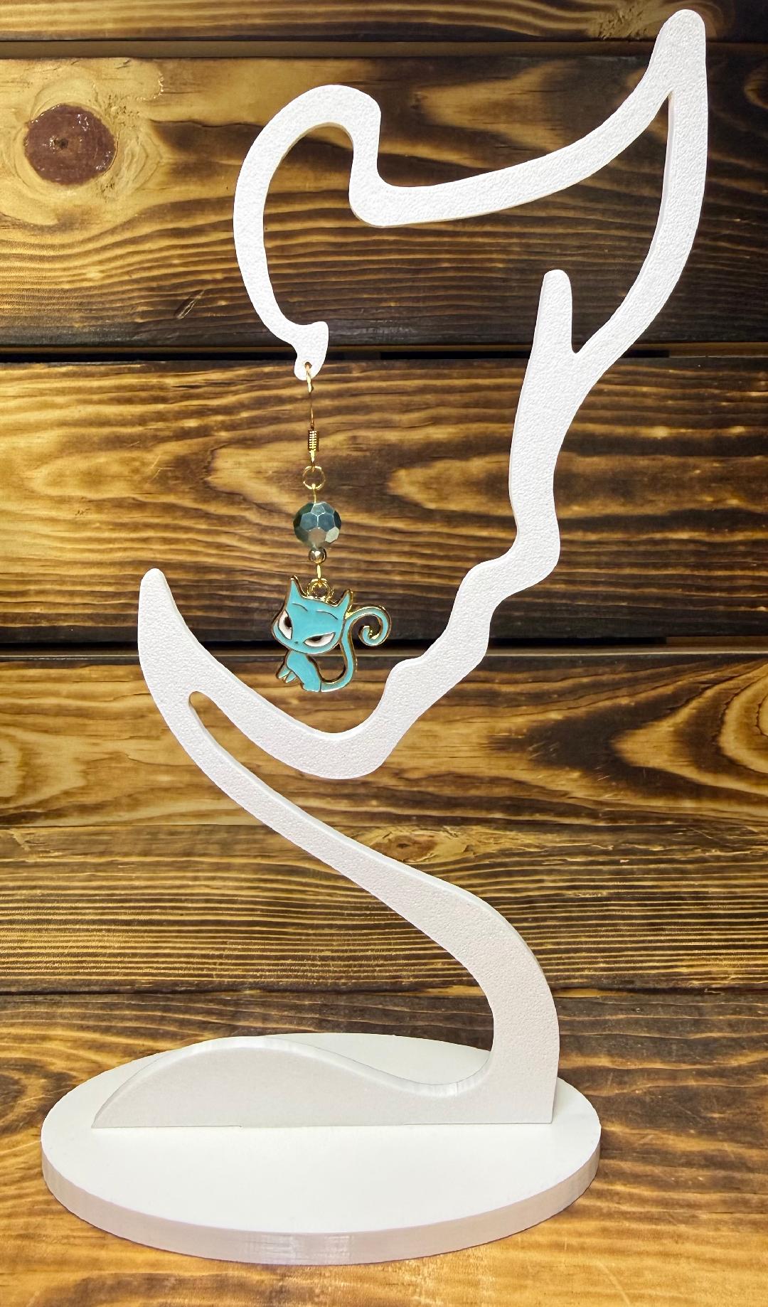 NEW Teal Blue Retro Atomic Sassy Cat Earrings w/ Teal Glass Beads