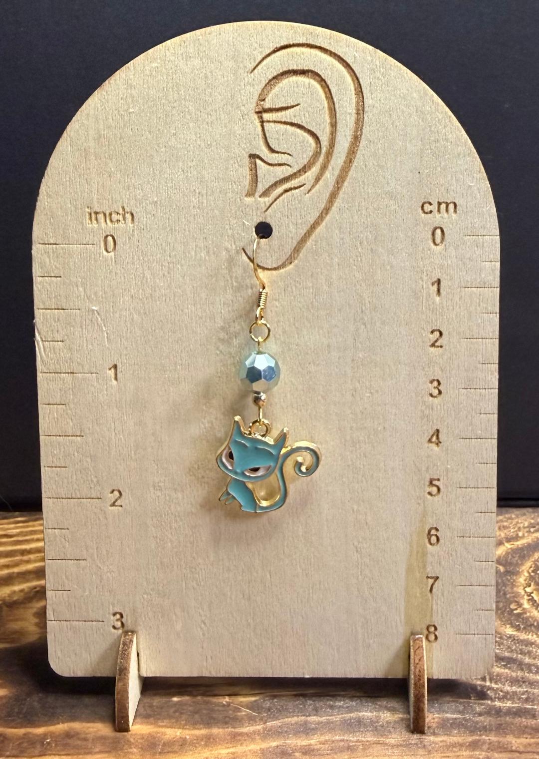 NEW Teal Blue Retro Atomic Sassy Cat Earrings w/ Teal Glass Beads