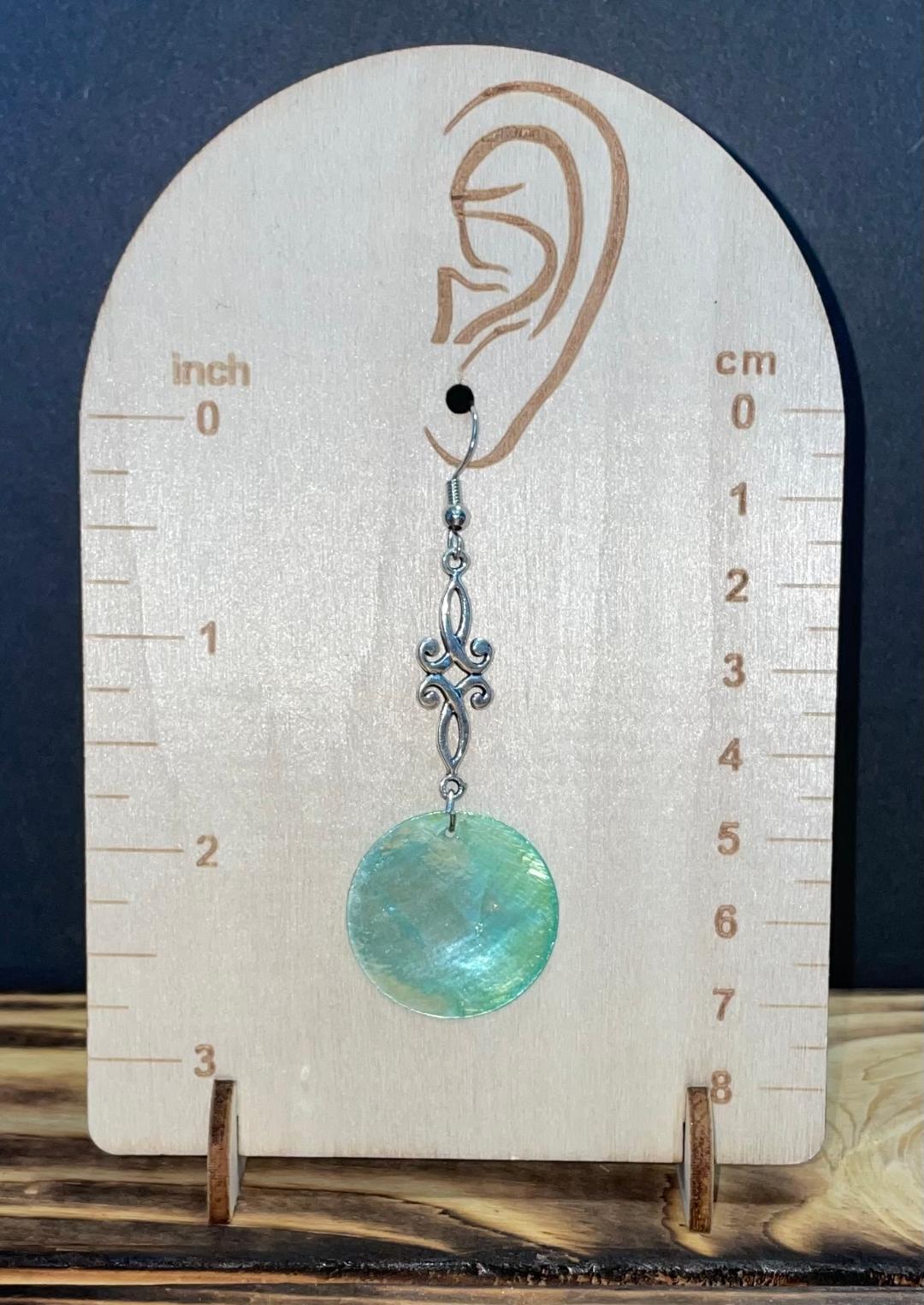 NEW Iridescent Natural Pastel Green Mother of Pearl Shell & Filigree Earrings