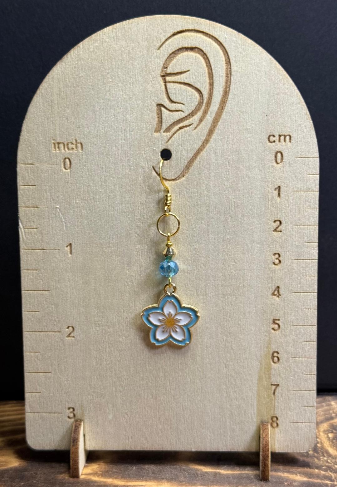 NEW Teal Magnolia Flower Charm Earrings w/ Teal Glass Beads