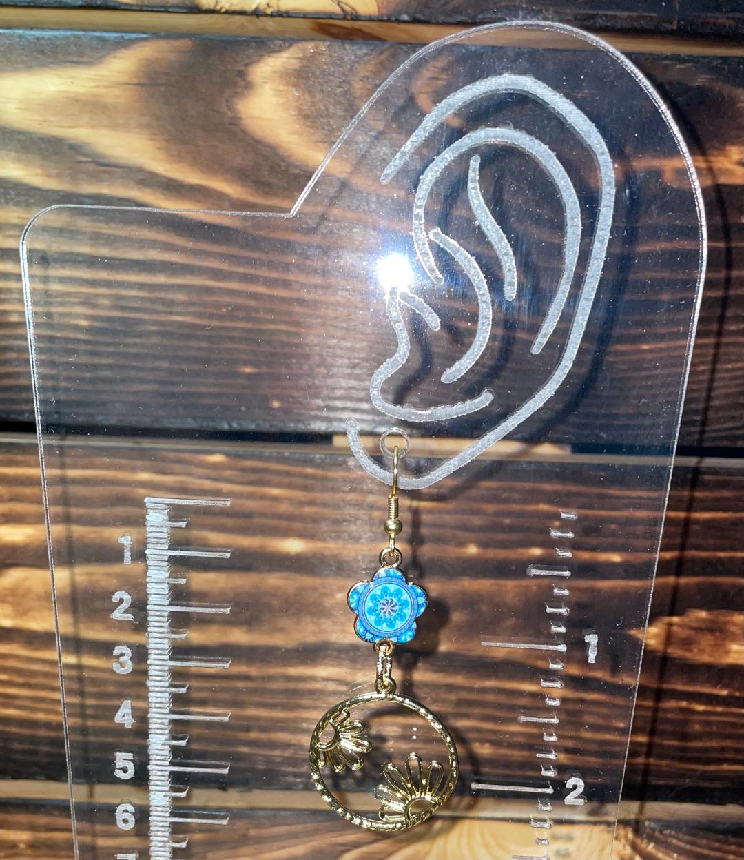 NEW Boho Hippie Goldtone Hoop & Teal Enamel Flower Earrings