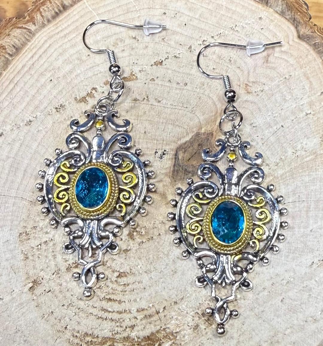 NEW Elegant Teal Rhinestone Center Chandelier Earrings