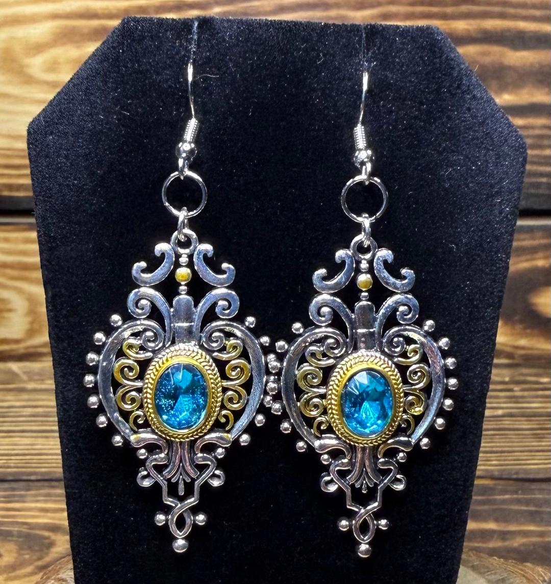 NEW Elegant Teal Rhinestone Center Chandelier Earrings