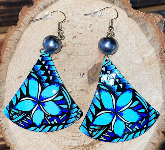 NEW Triangle Vibrant Tropical Teal Blue Flower Acrylic Earrings