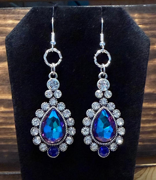 NEW Elegant Blue Purple Rhinestone Teardrop Earrings