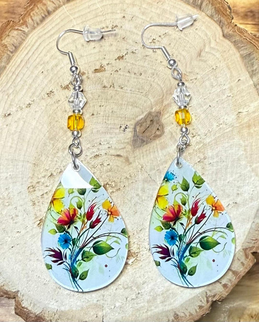 NEW Teardrop Acrylic Bouquet & Glass Bead Earrings