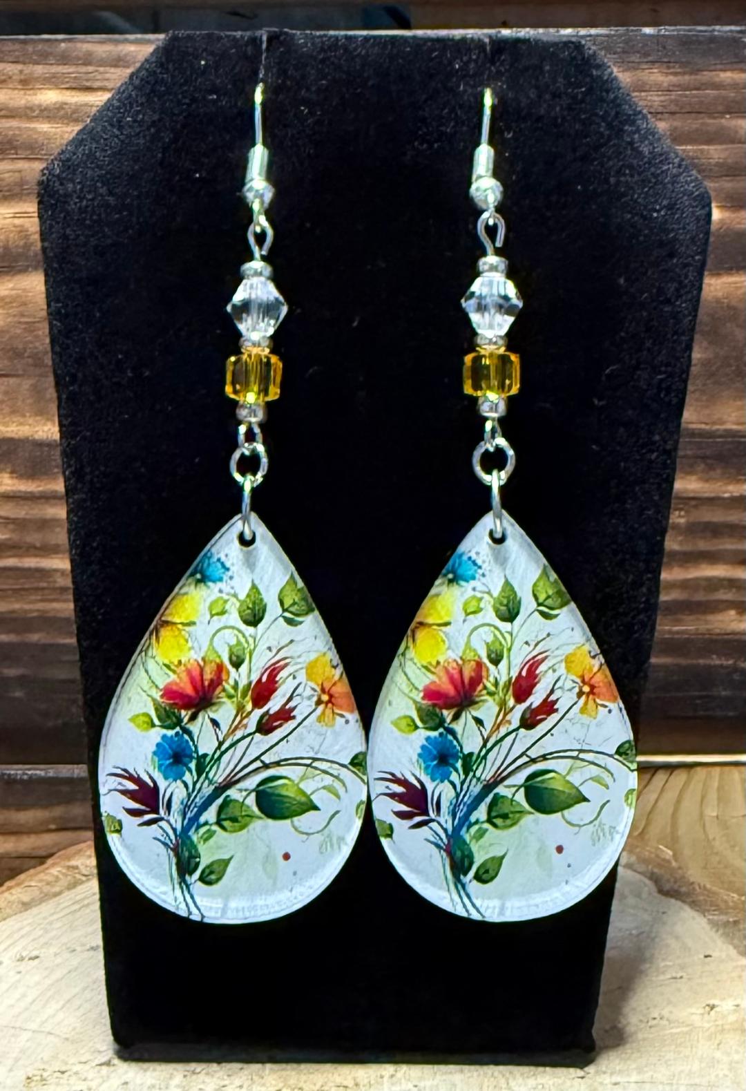 NEW Teardrop Acrylic Bouquet & Glass Bead Earrings