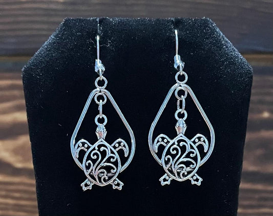 NEW Turtle Charm  in Teardrop Hoop Drop Earrings