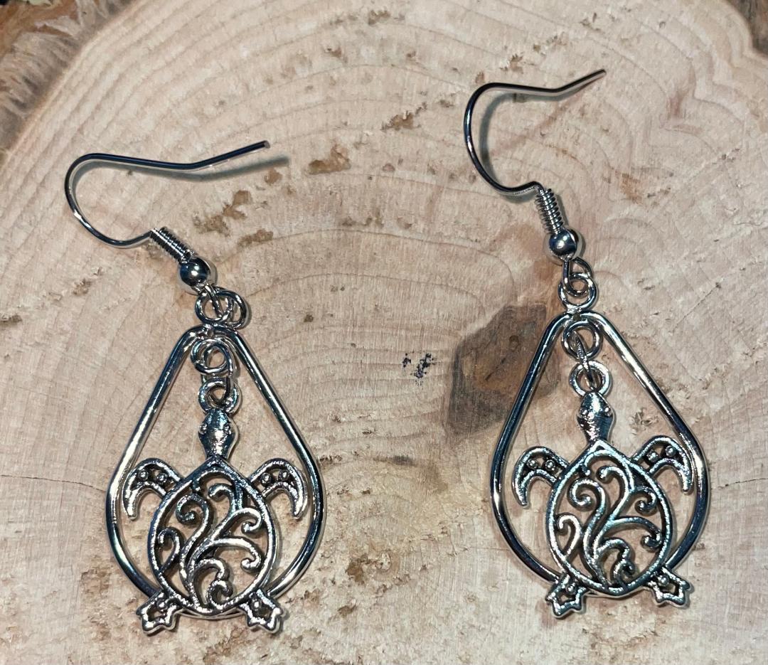 NEW Turtle Charm  in Teardrop Hoop Drop Earrings