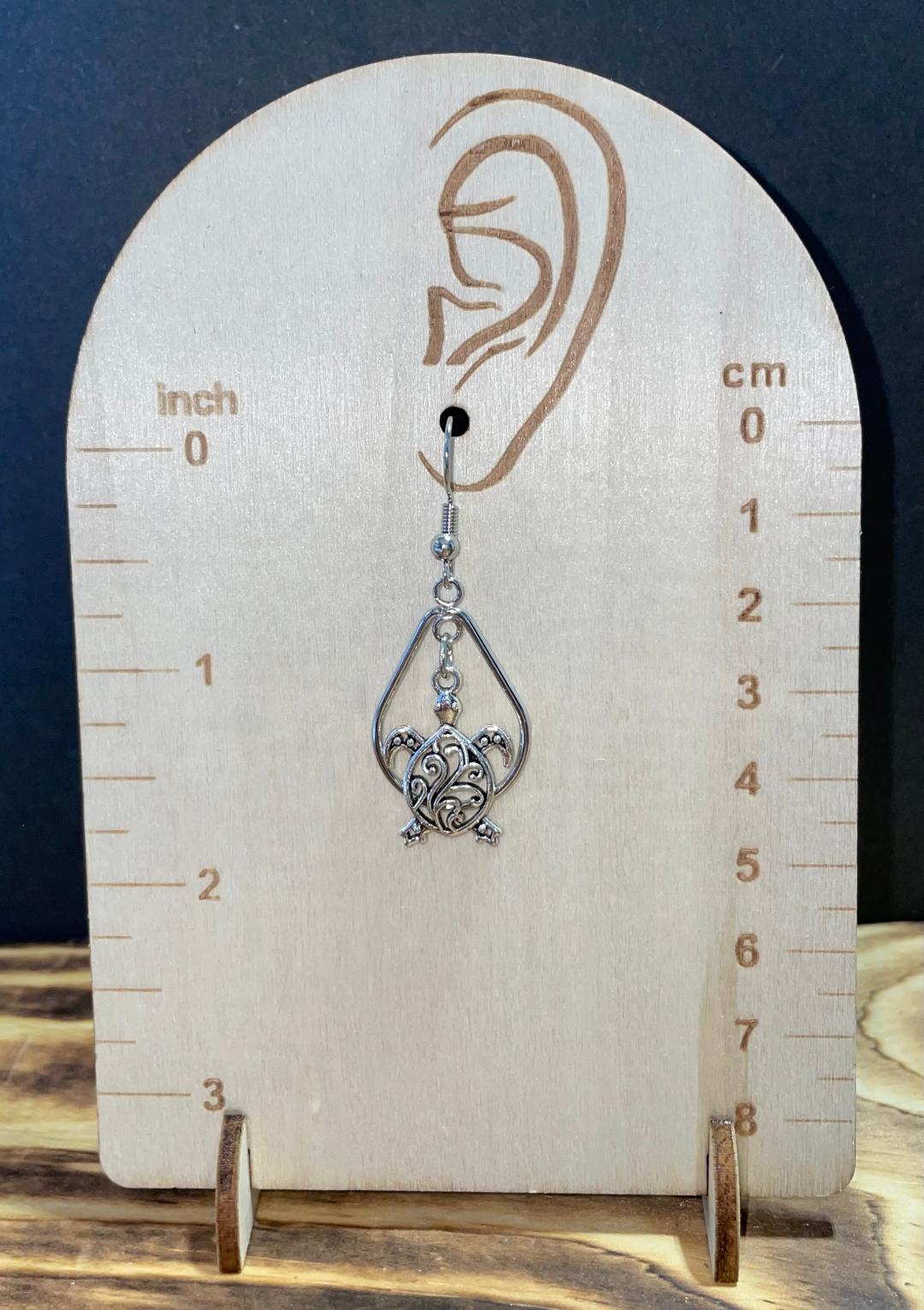 NEW Turtle Charm  in Teardrop Hoop Drop Earrings