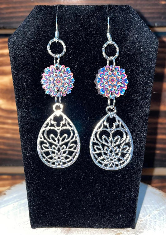 NEW Boho Lotus Charm & Starburst Flower Drop Earrings