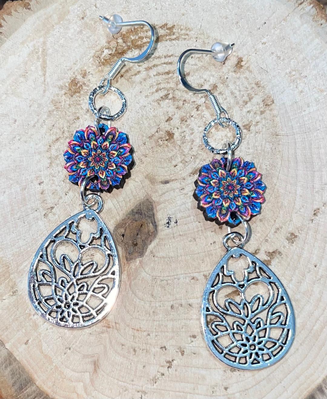 NEW Boho Lotus Charm & Starburst Flower Drop Earrings