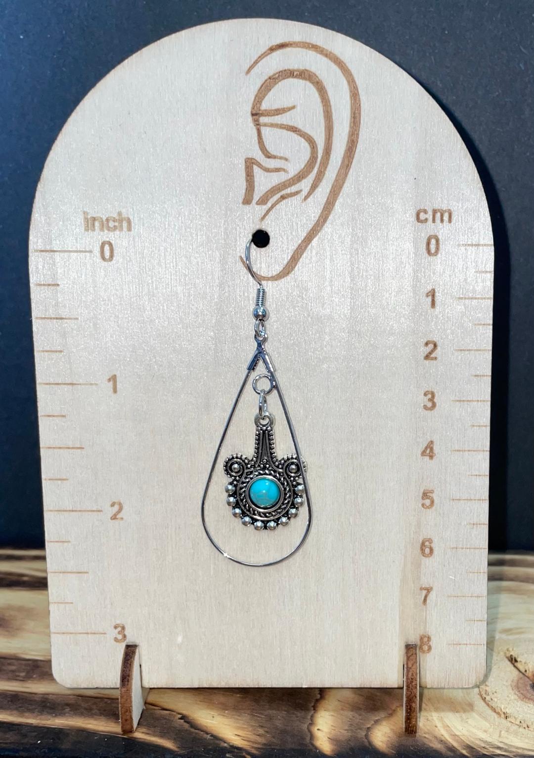 NEW Ornate Egyptian Style Turquoise Charm Teardrop Hoop Earrings