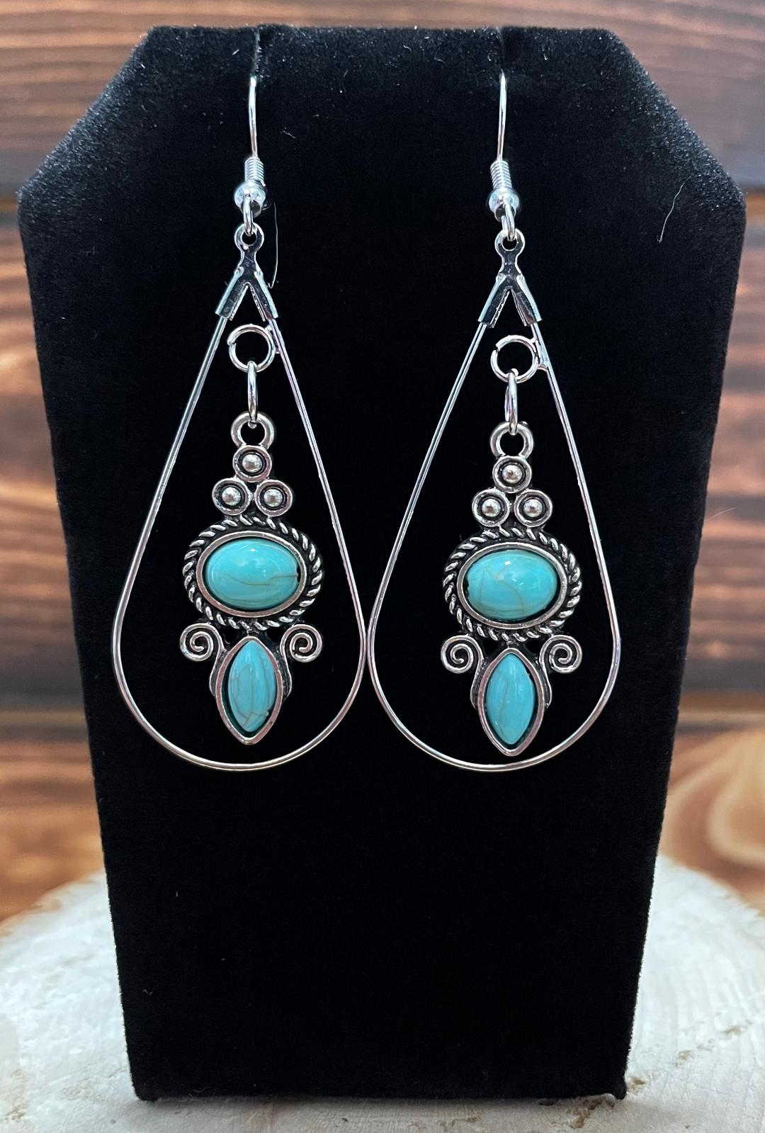 NEW Egyptian Style Turquoise Fancy Charm Teardrop Hoop Earrings