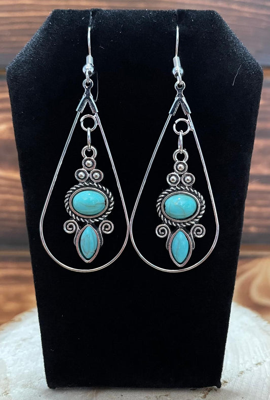 NEW Egyptian Style Turquoise Fancy Charm Teardrop Hoop Earrings