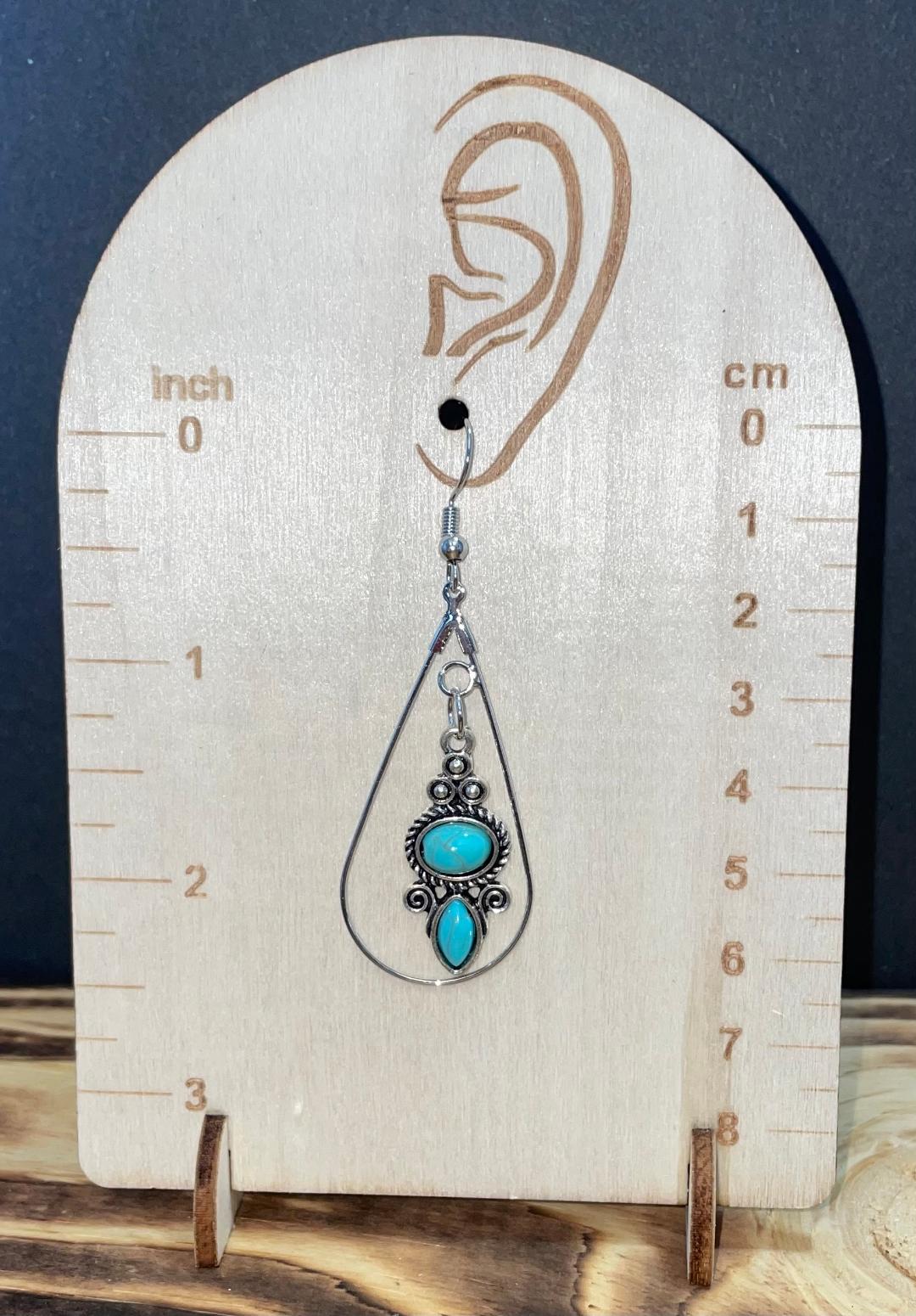 NEW Egyptian Style Turquoise Fancy Charm Teardrop Hoop Earrings