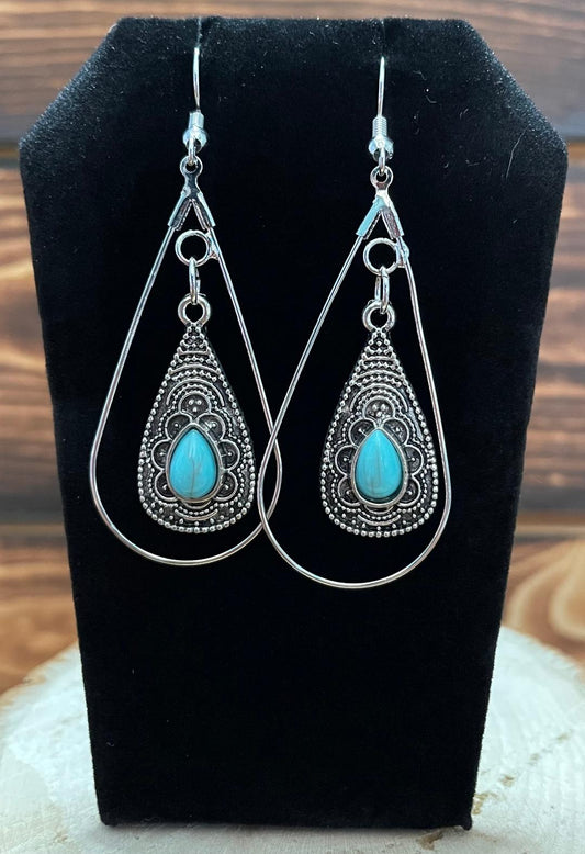 NEW Egyptian Style Teardrop Turquoise Charm & Hoop Earrings