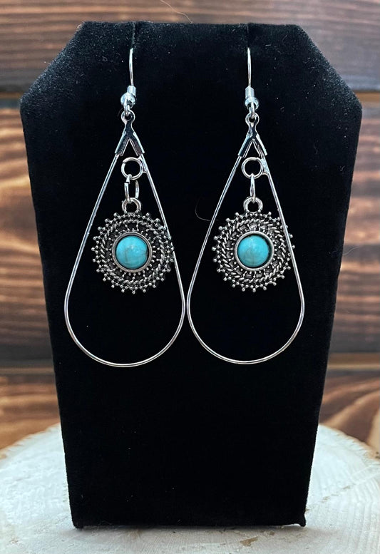 NEW Egyptian Style Round Turquoise Teardrop Hoop Earrings