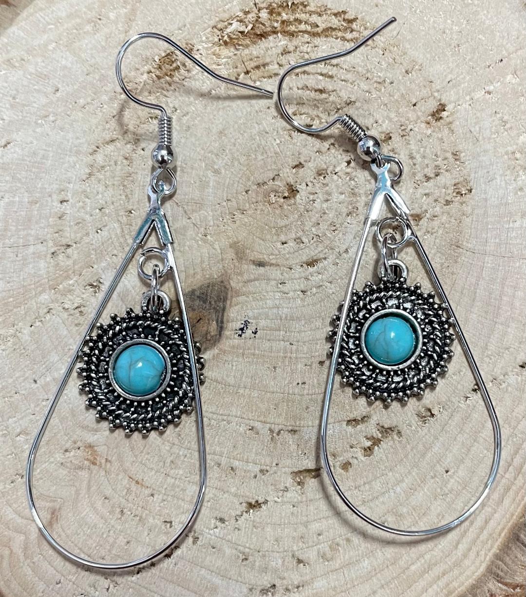 NEW Egyptian Style Round Turquoise Teardrop Hoop Earrings