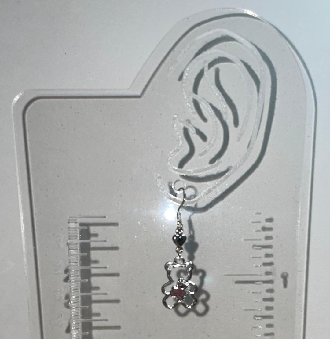 NEW Silver Tone Teddy Bear & Heart Drop Dangle Earrings